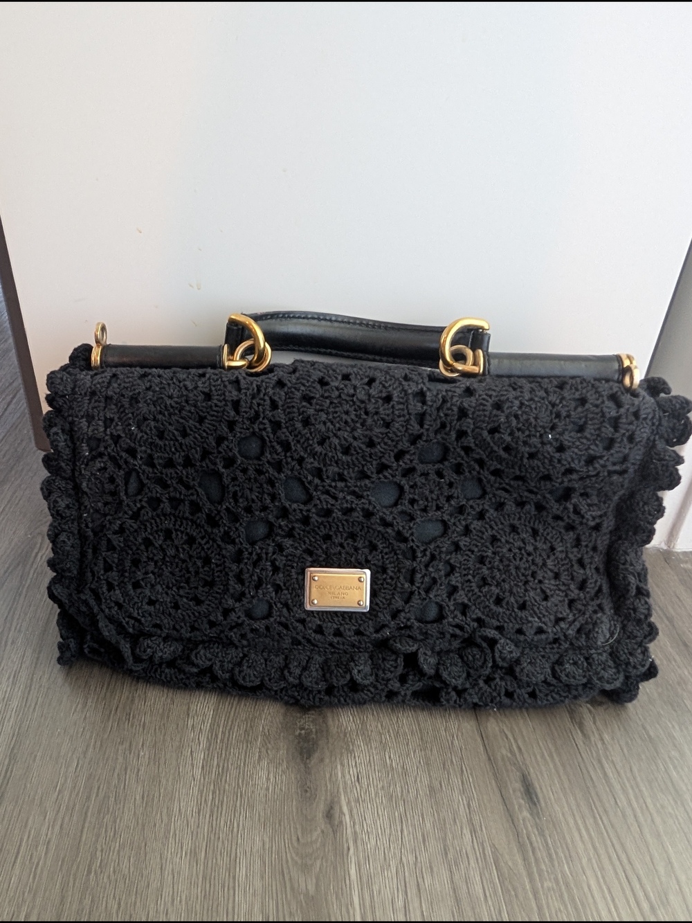 Dolce & Gabbana Miss Sicily bag in black crochet knit